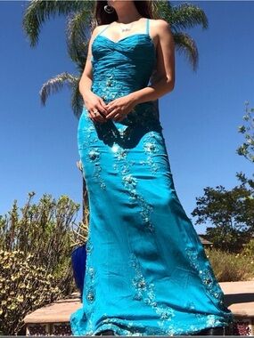 Turquoise Beaded Evening Dress